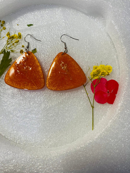 Aretes Artesanales Romboidales Verdes con Flores Azules